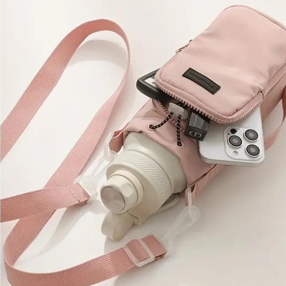 Pink Insulated Water Bottle Carrier Crossbody Utility Bag 40 oz
